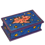 Flying Pig Secret Box Polish Handmade Linden Wood Keepsake Secret Opening Jewelry Box