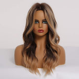 OUFEI Ombre Black Brown Wigs 22" Long Wavy Hair Heat Resistant Wig for Women