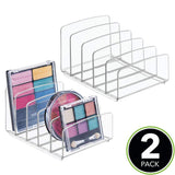 mDesign Plastic Divided Makeup Organizer for Bathroom Countertops, Vanities, Cabinets - Cosmetic Storage Solution for, Eyeshadow Palettes, Contour Kits, Blush, Face Powder - 5 Sections, 2 Pack - Clear
