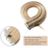 40 Pieces 100g Rooted Tape In Hair Extensions Human Hair Invisible Seamless Skin Weft Double Side Tape Remy Human Hair Extensions Natural Straight For Women (18'',#12P613 Golden Brown&Bleach Blonde)