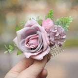 Fangsen Wedding Rose Flower Hair Comb Bridal Flower Hair Clip Floral Hair Accessories for Women an Girls (Retro Pink)