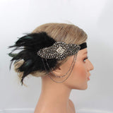 1920s Vintage Flapper Headband Great Gatsby 20s Showgirl Roaring Peacock Headpiece Black