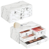 mDesign Decorative Plastic Makeup Organizer Storage Station with 4 Drawers for Bathroom Vanity, Countertop, Cabinet - Holds Lip Gloss, Eyeshadow Palettes, Brushes, Blush, Mascara - 2 Pack - Marble