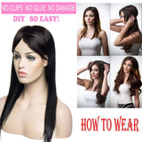 16 Inch Human Hair Hidden Crown Wire Hair Extensions Secret Fish Line in Hairpieces Long Straight No Clips No Glue Invisible Extensions 60g #1 Jet Black