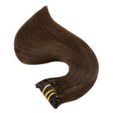 Full Shine Clip in Human Hair Extensions 20 Inch Real Hair Extensions Clip in Human Hair Full Head Clip in Hair Extensions Double Weft Color 4 Medium Brown 100 Gram 7Pcs