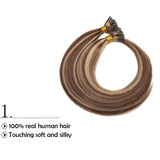 SEGO Nano Ring Bead Hair Extension 100% Remy Human Hair Extension Pre-bonded Micro Nano Rings Beads Loop Hand Tied Hairpiece Straight 24 Inch #4P27 Medium Brown&Dark Blonde 1g/strand 50g/pack