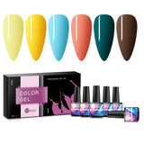 MTSSII Gel Nail Polish 6 Colours Set Soak Off Nail Art Manicure Salon Set 8ml - Yellow Blue Green Series