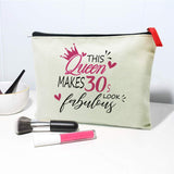 30th - 39th Birthday gift,Queen makes 30s fabulous,Gifts for Women,Canvas Makeup Cosmetic Bag,30-39 Year Old Presents,Gift for Mom Wife Lady