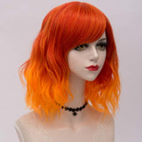 Short Bob Wig with Bangs Cosplay Lolita Wavy Harajuku Synthetic Hair For Women Girls Costume(Ombre Orange)