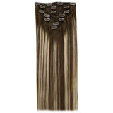 Balayage Hair Extensions Clip in Human Hair LaaVoo Brown Extensions Clip in Real Hair Color Dark Brown Fading to Caramel Blonde Mixed Brown Clip in Remy Hair Extensions 18Inch 7pcs/120g