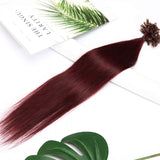 U Tip Human Hair Extensions Pre Bonded Nail Tipped Real Human Hair Piece Italian Keratin U Tip Fusion Extensions Silky Straight 100 Strands 16"-50g (#99J Wine Red)