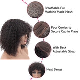 VSHOW Kinky Curly Short Bob Human Hair Wigs with Bangs 150% Density Deep Curly Wave None Lace Front Wigs for Black Women Glueless Half Machine Made Wigs 12 Inch