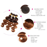 2 Tone Ombre Hair Brazilian Virgin Hair Body Wave 3 Bundles Hair Weaves Human Hair Extensions T4/30 Medium Brown/Medium Auburn(10 12 14)