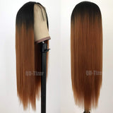 QD-Tizer Ombre Ginger Color Sliky Straight Hair Wigs with Baby Hair Heat Resistant Synthetic Lace Front Wigs for Fashion Women 24 inch