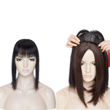 100% Real Human Hair Topper with Bangs Mono Base Crown Topper Hair Piece Clip in on Hair Toppers Straight Middle Part Top Hairpiece for Women with Hair Loss Thinning Hair 14 Inch 1B# Natural Black