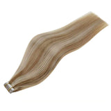 LaaVoo Tape in Hair Extensions Human Hair Highlight Blonde Seamless Soft Tape in Real Hair Extensions Golden Brown Highlight Light Blonde Tape on Blonde Hair Extensions Double Sided 20Pcs 50g 14”