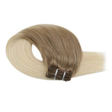 Moresoo Hair Extensions Clip in Hair 10 Inch Real Human Hair Clip in Hair Extensions 5PCS 70G Color 6 Brown Ombre to 613 Blonde 3/4 Full Head Set Double Weft Hair