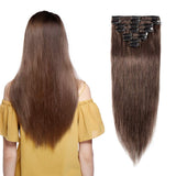 Clip in 100% Remy Human Hair Extensions 8"-24" Grade 7A Quality Full Head 8pcs 18clips Long Soft Silky Straight for Women Fashion 19" / 19 inch 100g , #4 medium brown