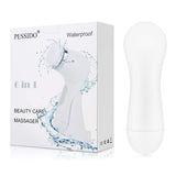 PESSIDO Facial Cleansing Brush, Waterproof Spin Face Brush Set with Holder and 6 Brush Heads, Gentle Exfoliating, Deep Cleansing, Massaging and Removing Blackhead for Women and Men (White)