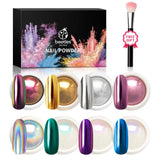 Beetles Chrome Nail Powder Mirror Effect Holographic Aurora Iridescent Pearlescent Manicure Art Decoration Glitter, 8 Colors 1g or 0.5g/Jar