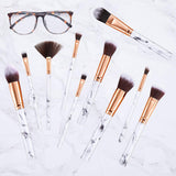 DUAIU Makeup Brushes Set Premium Synthetic Foundation Powder Concealers Blending Eye Shadows Face Make Up Brush Sets 15 Pcs Marble with Cosmetic Bag Silicone Puff