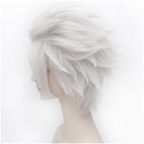 Flovex Silver White Short Layered Cosplay Wigs Unisex Costume Party Daily Hair