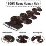 18 Inch Tape in Hair Extensions Body Wave Human Hair 100g 40pcs #2 Dark Brown Wavy Hair Seamless Skin Weft Glue in Human Hairpieces with Double Sided Tape