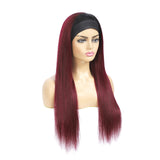 Seelaak Ombre Wine Red Straight Headband Wig Glueless None Lace Front Half Wigs 100% Brazilian Human Silky Straight Hair Machine Made Headband Wig for Black Women 150% Density 16 Inch