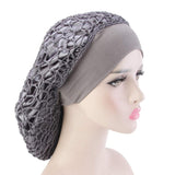 EPIEUREKA Elastic Wide Band Net Night Sleep Cap Hat Crocheted Slouchy Beanie Double Layered Snood Bonnet (One Size, Grey)