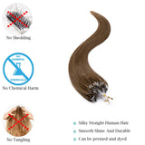 SEGO Micro Ring Loop Hair Extensions Human Hair Micro Beads Links Remy Hair Extension Cold Fusion Nano Ring Tipped Silky Straight Real Hair Extension 100 Strands 50g 22inch 06# Light brown