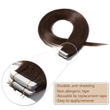 40PCS Tape In Human Hair Extensions Double Side Tape Seamless Skin Weft Invisible Hair Extensions Hightlight Balayage Natural Silk Straight For Women (22'',100g/40pcs,#4 Medium Brown)