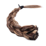 Clip in 100% Remy Human Hair Extensions Double Weft Highlight Highlighted Grade 7A Quality Full Head Thick Short Straight 8pcs 18clips 10" / 10 inch 110g #4P27 Medium Brown mix Dark Blonde Balayage