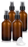 4 oz Amber Glass Boston Round Treatment Pump Bottle (4 Pack) + Funnel
