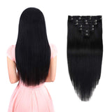 Real Clip in Hair Extensions Black 8 Pieces - Premium Womens Straight Double Weft Thick Remy Hair Extensions Clip in on Human Hair for Long Hair (16" / 16 inch, #1, 102 grams/3.6 Oz)