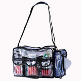 Clear PVC Travel Makeup Cosmetic Bag with 6 External Pockets and Shoulder Strap (Black Trim)