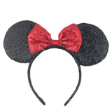 BCU Mouse Minnie Ears Set of 2 Sequin Headbands Butterfly Glitter Hairdband for Baby or Adult (1-red & gold)