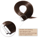 20 PCS Tape In Human Hair Extensions Seamless Skin Weft Invisible Hair Extensions Double Side Tape Hightlight Balayage Long Silk Straight For Women (20'',50g/20pcs,#2 Dark Brown)