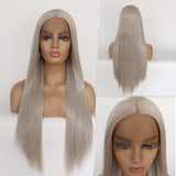 13x3.5 Inch Lace Front Wigs Heat Resistant Fiber Long Straight– Soft & Smooth, Elastic Straps, Comfortable & Adjustable… (Gray)