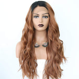 Wennisi Synthetic Wig for Women Black Ombre Brown Lace Front Wigs Long Natural Wavy Heat Resistant Hair Side Part With Natural Hairline
