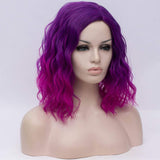 BERON 14" Womens Short Curly Wavy Wig with Synthetic Party Halloween Wigs Wig Cap Included (Purple Ombre)