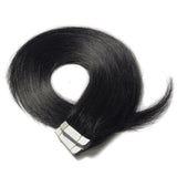 Tape in Human Hair Extensions 20 inch Double Side Tape Seamless Skin Weft Rooted Tape on Natural Hair Extensions 20pcs Long Straight Silky (50g,#1 Jet Black)