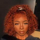 YMS Orange Red Human Hair Lace Front Wigs 150% Density Short Bob Human Hair Wigs for Women T Part Lace Front Wigs Human Hair Pre Plucked(10 inch,Orange Red)