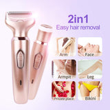 2 in 1 Women's Rechargeable Trimmer Electric Hair Shaver Ladies Cordless Razor Painless Hair Removal Wet & Dry Trimmer for Bikini