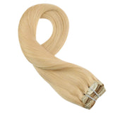 Moresoo Hair Extensions Clip in Human Hair 20 Inch Clip in Blonde Hair Extensions Color #24 Light Blonde Double Weft Hair Extensions Clip in 7PCS 100G Natural Hair Extensions