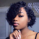 Curly Bob 360 Lace Front Wigs Human Hair 150% Density Short Bob Pixie Cut Lace Frontal Wig Pre Plucked with Baby Hair Natural Black Remy Hair for Women (360 Lace 8Inch)