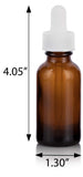 1 oz Amber Glass Boston Round White Dropper Bottle (12 Pack) + Funnel