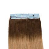 Tape in Hair Extensions Human Hair Ombre 2 Tone Double Side Tape Seamless Skin Weft Rooted Tape on Natural Hair Extensions 20pcs Long Straight Silky (24 inch 50g,#4T27 Medium Brown to Dark Blonde)