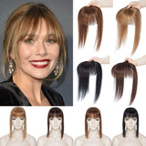 100% Real Human Hair Topper with Bangs Mono Base Crown Topper Hair Piece Clip in on Hair Toppers Straight Middle Part Top Hairpiece for Women with Hair Loss Thinning Hair 12 Inch 6# Light Brown