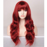 BERON 23’’ Women Girls Lovely Synthetic Long Curly Wigs Pin Curls with Neat Bangs Hairnet Included (Wine Red)
