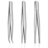 ANEX Precision Tweezers Set for Jewely Making, Craft, and Small Parts and Gauze, 3 Piece Set (Straight, Round, Bent), Made in Japan